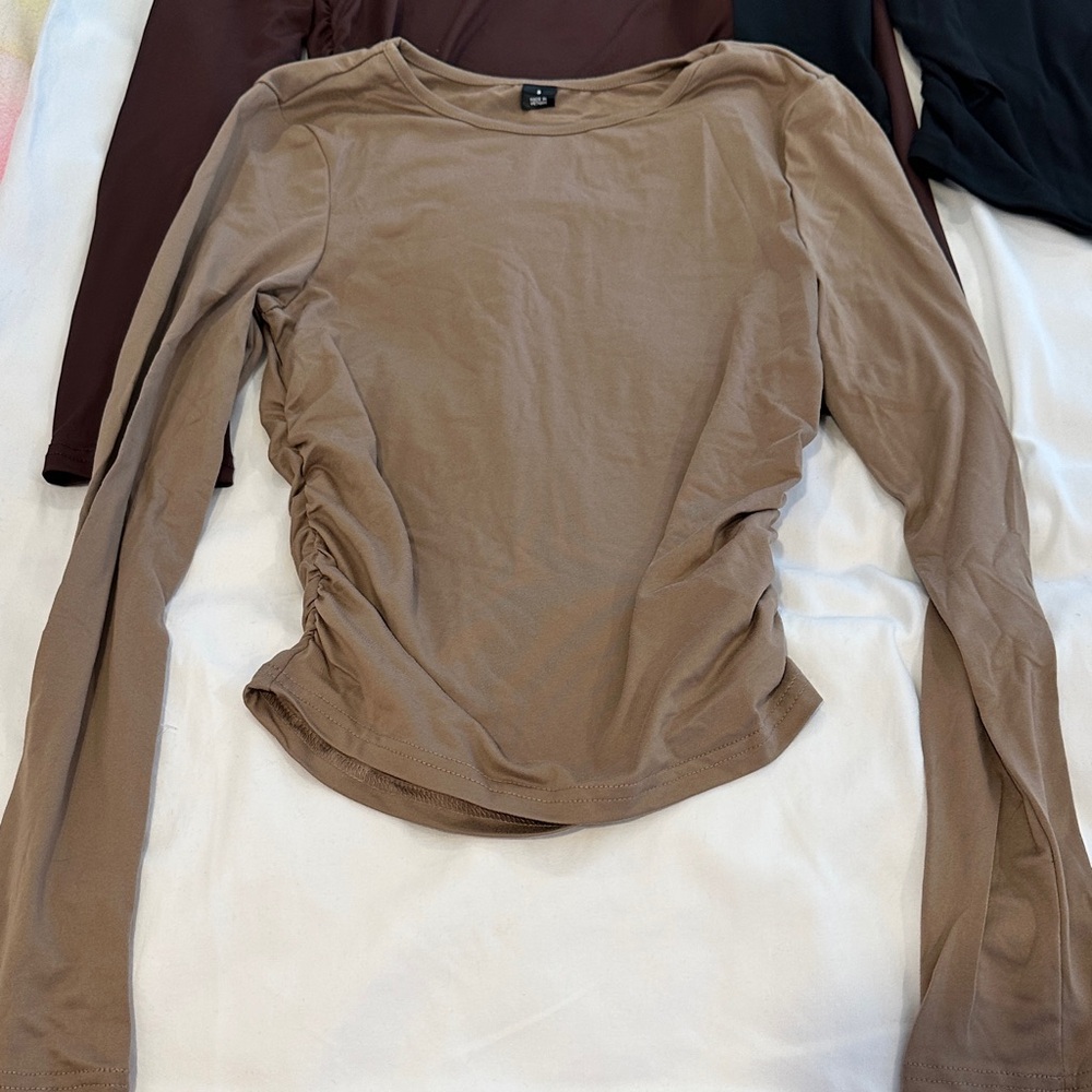 SHEIN Long Sleeve Tops - Black, White, Brown, Tan - Picture 4 of 6